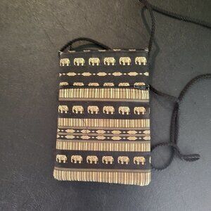 Elephant Sling/Cross Body Two Pocket Black And Gold Bag